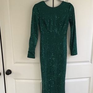 Shein Emerald Green Sequin Long sleeve Gown Size PS